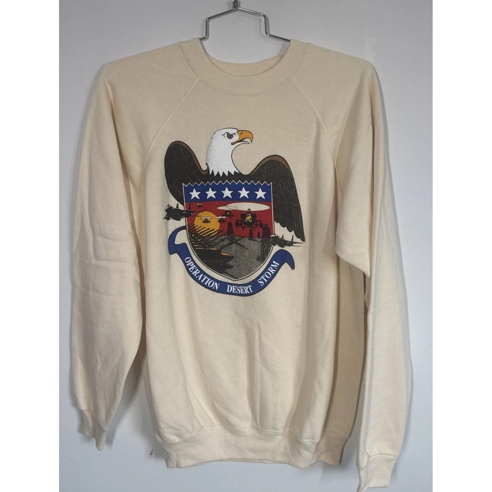 VTG Hanes Operation Desert Storm Sweatshirt Mens XL 90s USA Armed Forces Eagle